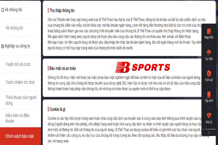 Bsport thu thập thông tin từ khách hàng vì mục đích bảo mật