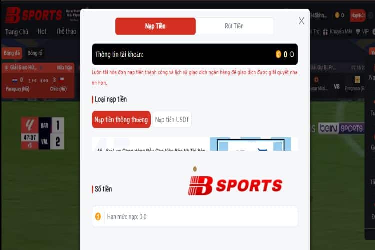 Bsport còn hỗ trợ nạp tiền qua USDT