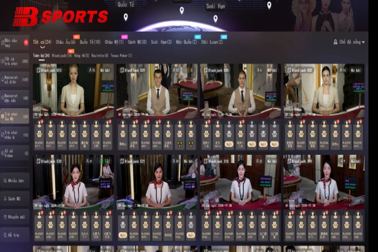 Các phòng chờ chơi blackjack tại Bsports