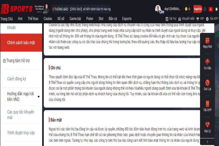 Chính sách bảo mật Bsport Bty6151 được quy định rõ trên trang chủ