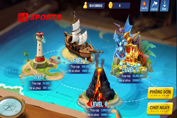 Có nhiều cấp độ để trải nghiệm bắn cá tại Bsport