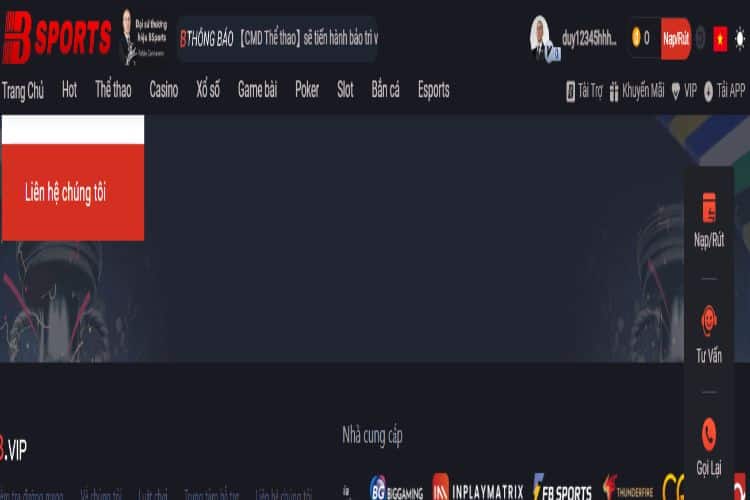Nút cầu cứu hỗ trợ từ Bsport có ngay góc phải màn hình