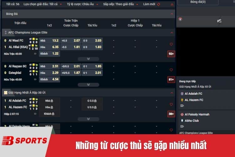 Những từ cược thủ sẽ gặp nhiều nhất