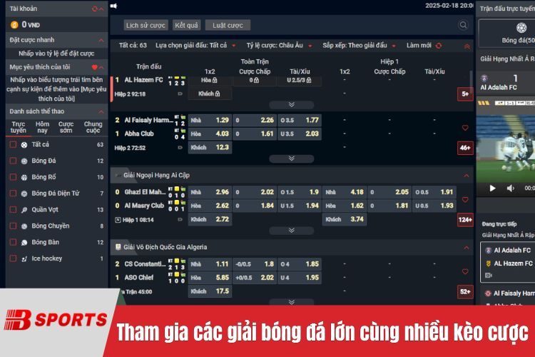 Tham gia các giải bóng đá lớn cùng nhiều kèo cược